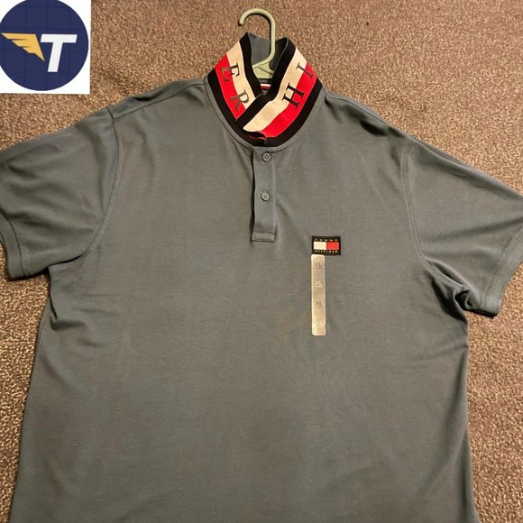 Tommy Hilfiger Polo Shirt W/ Logo Collar Blue - Picture 1 of 5